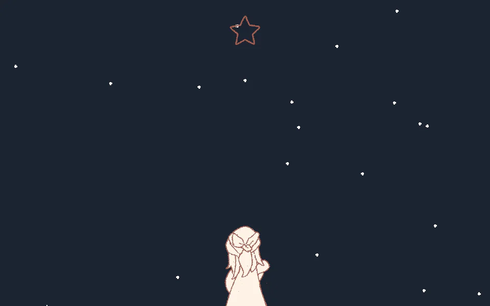 リリースデーで、星空の上部に輪郭だけの大きな星、下部に長い髪の人物が立つ最初のパズル盤面