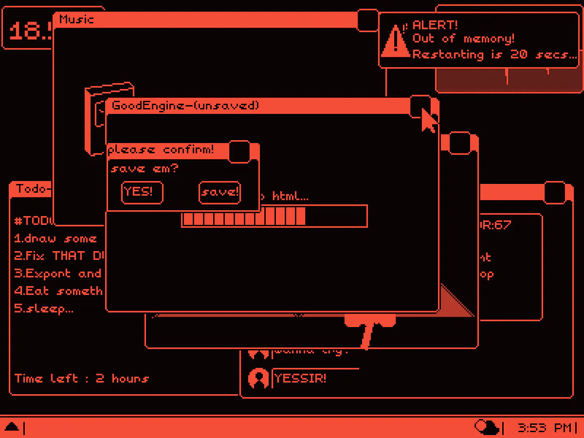 Restarting in 20 seconds…(JAM edition)で、GoodEngineのウィンドウを閉じたあとに保存確認ダイアログが表示されたゲーム中画面
